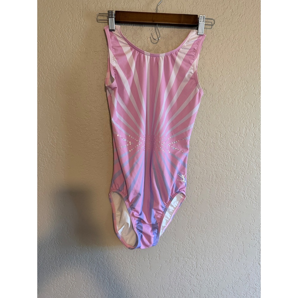 Pink Lavender Rhinestone Gymnastics Leotard Adult Medium AME Sunburst Sparkle